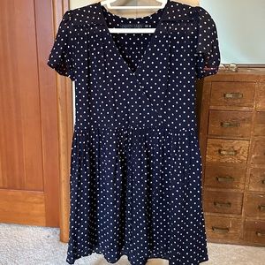 Christy Dawn Navy Polka Dot Dawn Dress, Size S/XS